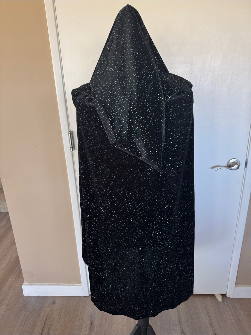 Black Hooded Sparkle Open-Front Sweater Cape